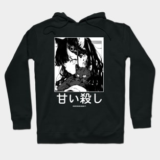 Stylish Anime Neko Girl Manga Aesthetic Streetwear Black and White Hoodie